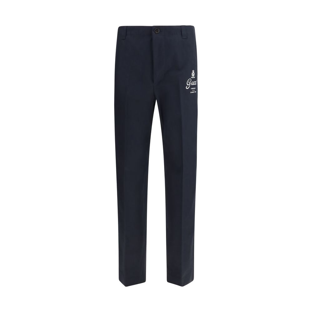 Blue Cotton Casual Pants