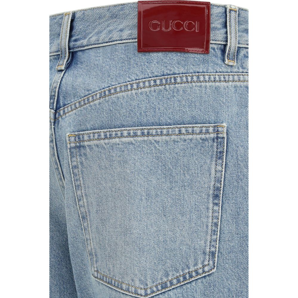Blue Cotton Straight-Leg Jeans
