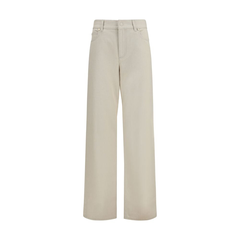 Beige Cotton Straight-Leg Jeans