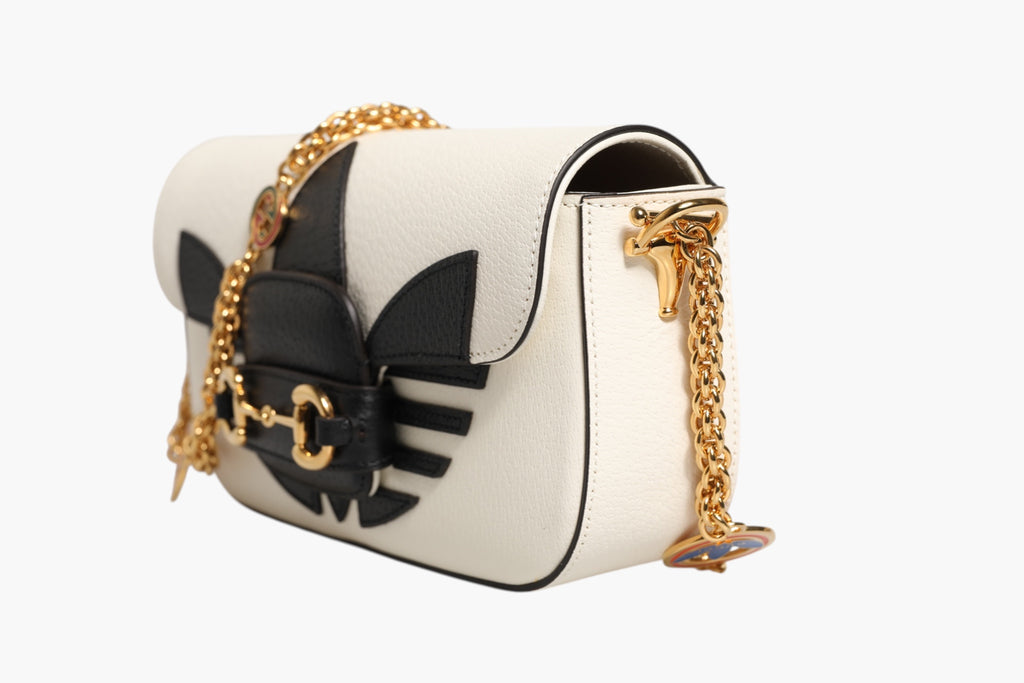 Gucci x Adidas Horsebit 1955  White Black Calfskin Leather Shoulder Bag