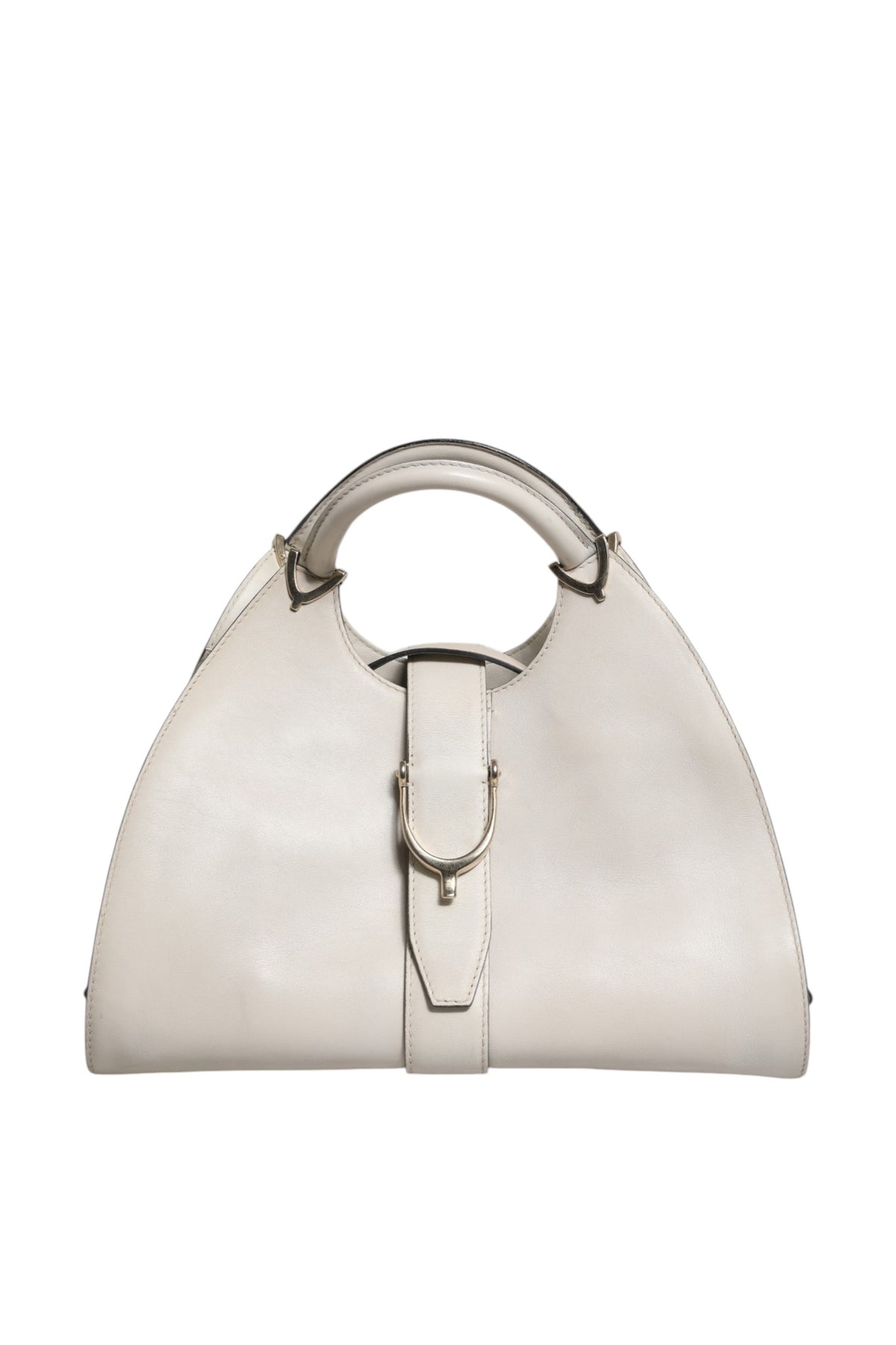 White Leather Stirrup Top Handle Bag