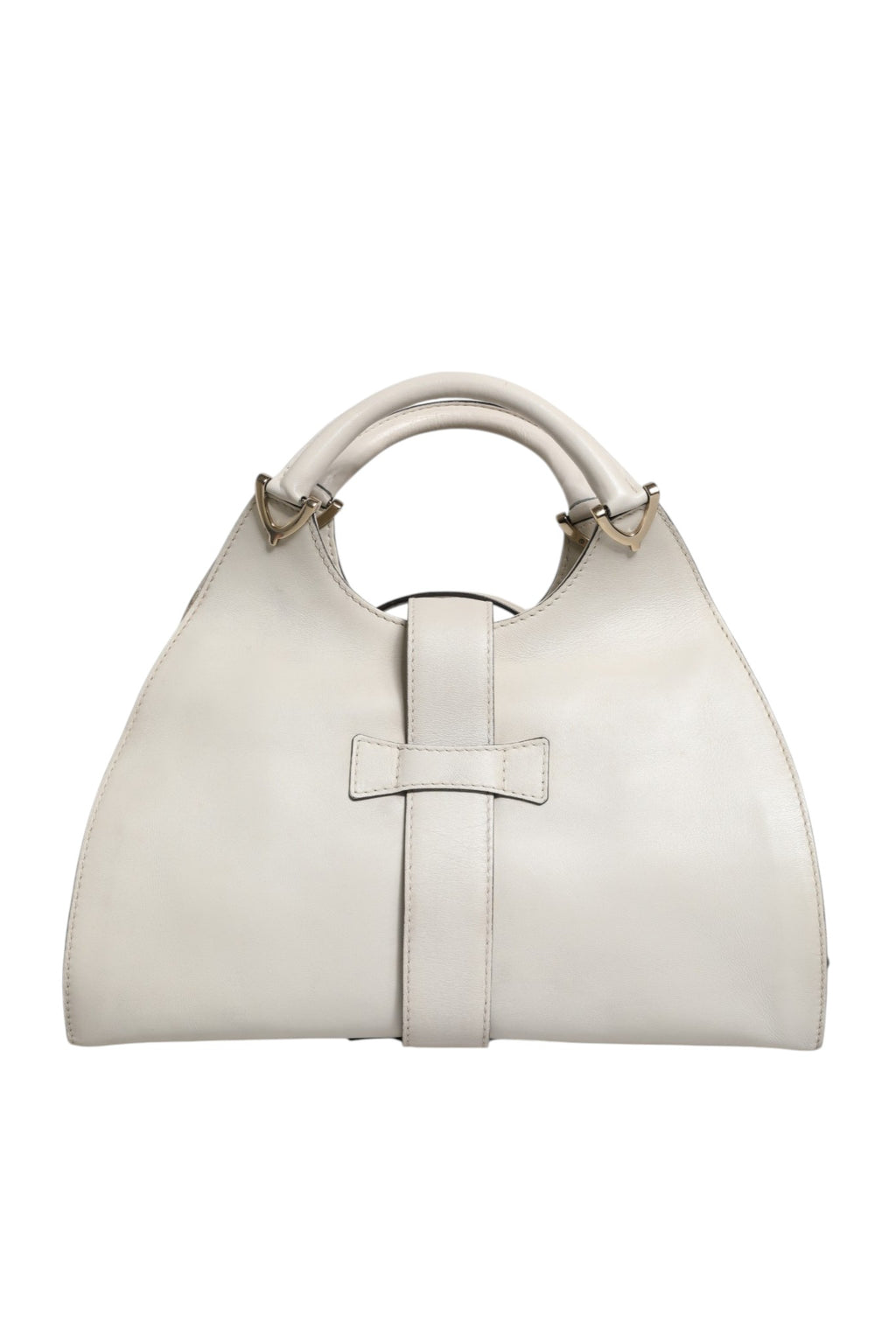 White Leather Stirrup Top Handle Bag