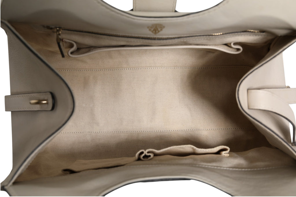 White Leather Stirrup Top Handle Bag