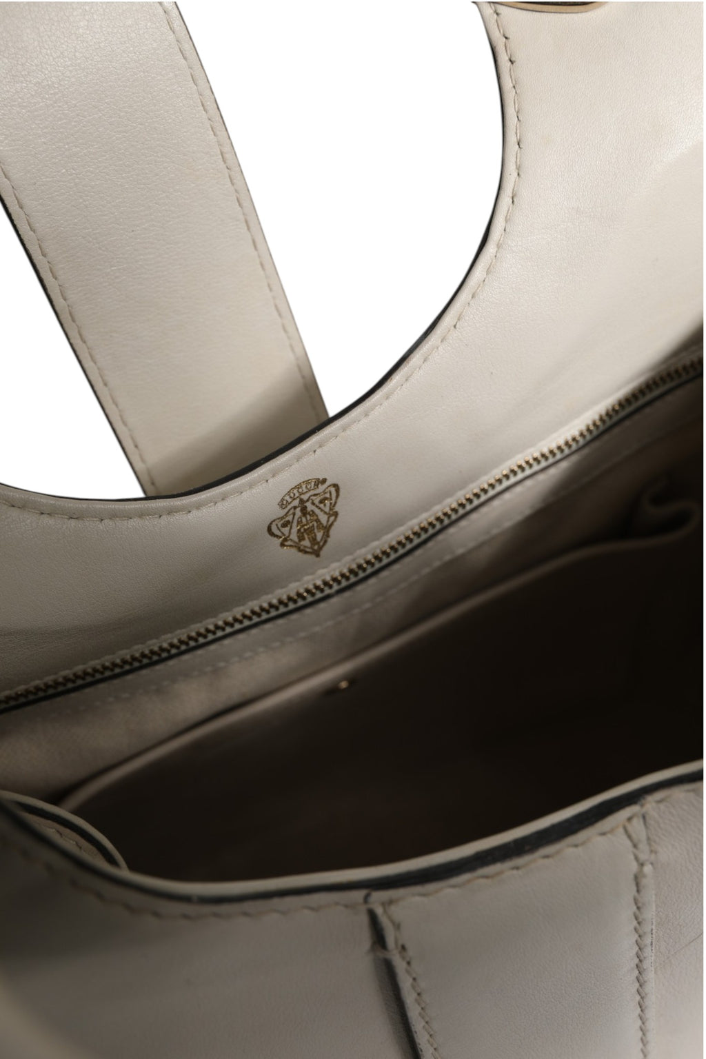 White Leather Stirrup Top Handle Bag
