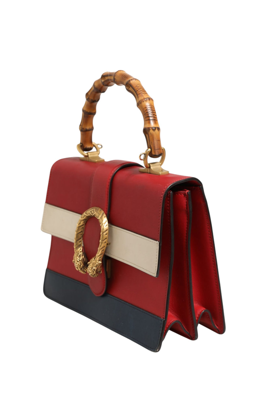Dionysus Bamboo Medium Top Handle Bag White Blue Red