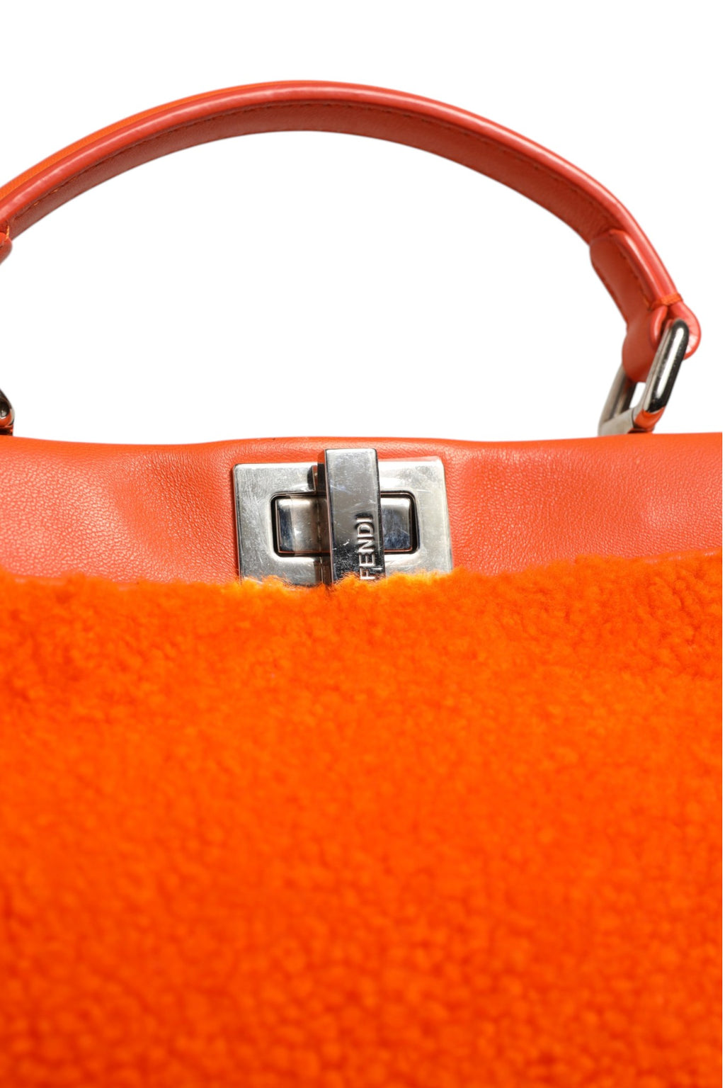 Orange Leather and Shearling Mini Peekaboo Top Handle Bag