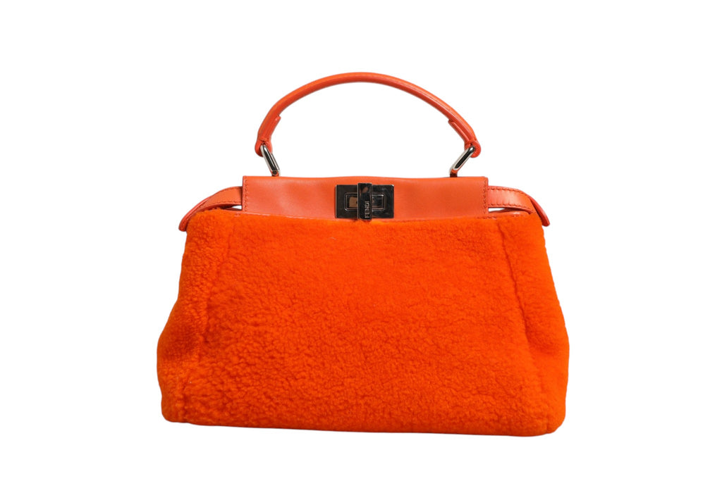 Orange Leather and Shearling Mini Peekaboo Top Handle Bag
