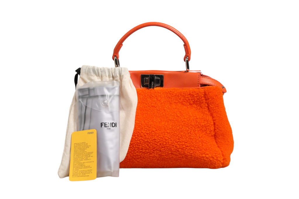 Orange Leather and Shearling Mini Peekaboo Top Handle Bag