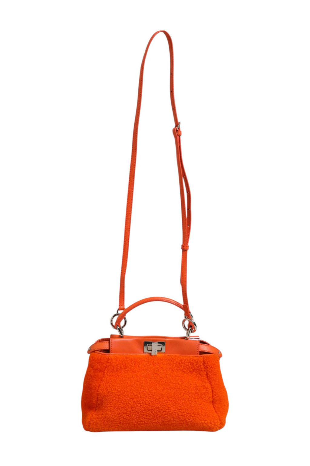 Orange Leather and Shearling Mini Peekaboo Top Handle Bag