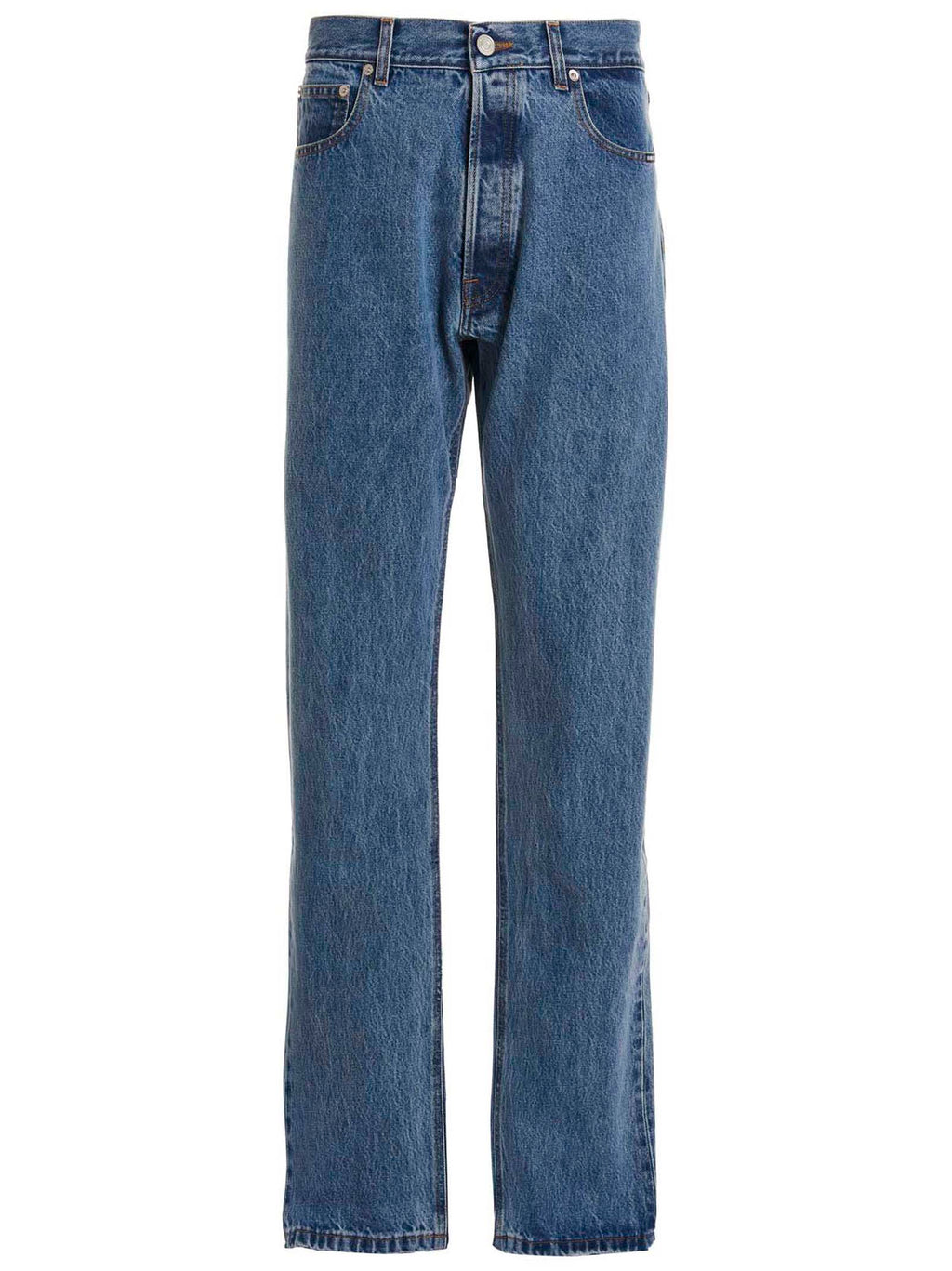 Blue Cotton Straight-Leg Jeans