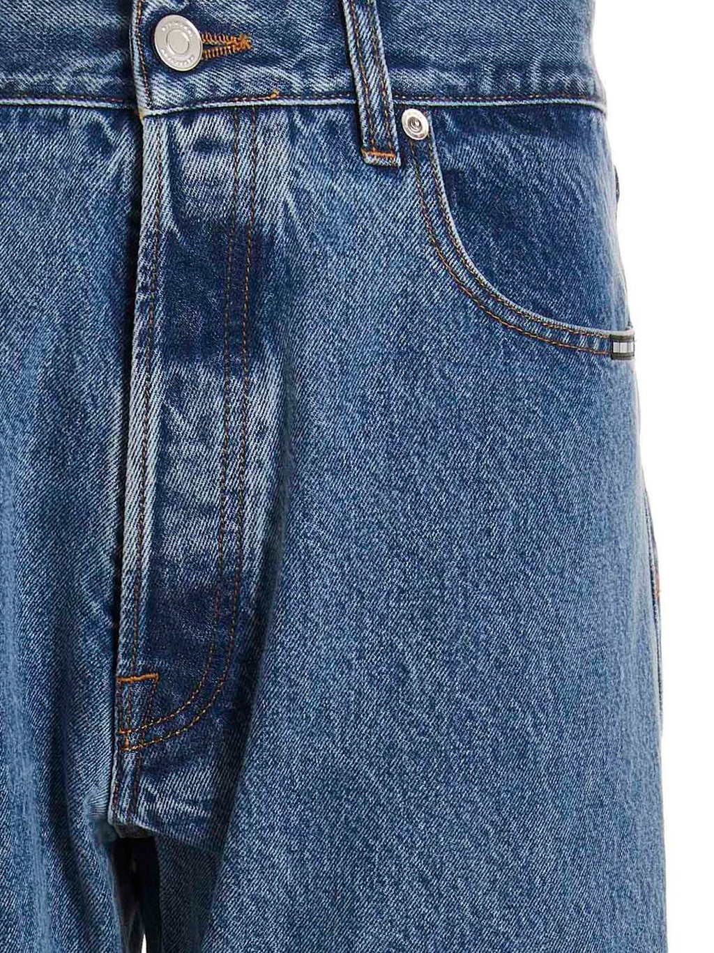Blue Cotton Straight-Leg Jeans