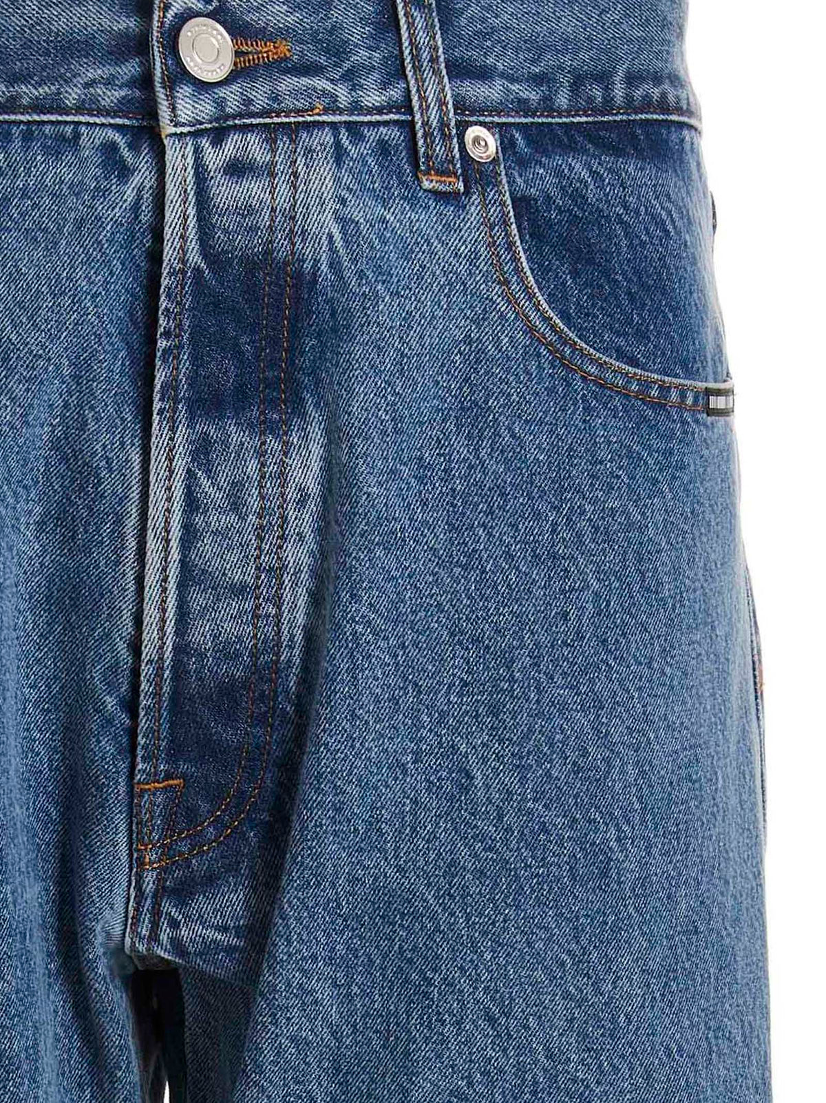 Blue Cotton Straight-Leg Jeans