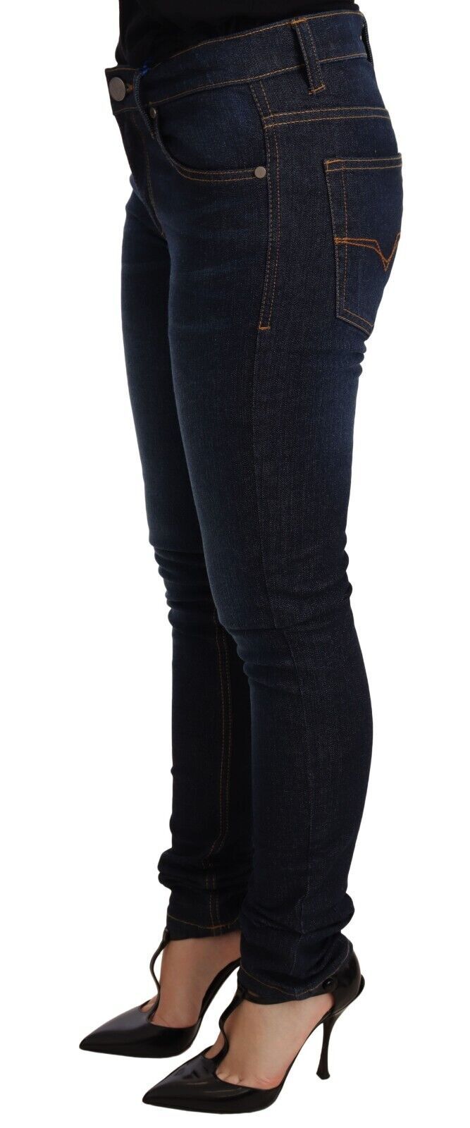 Dark Blue Cotton Low Waist Skinny Denim Jeans