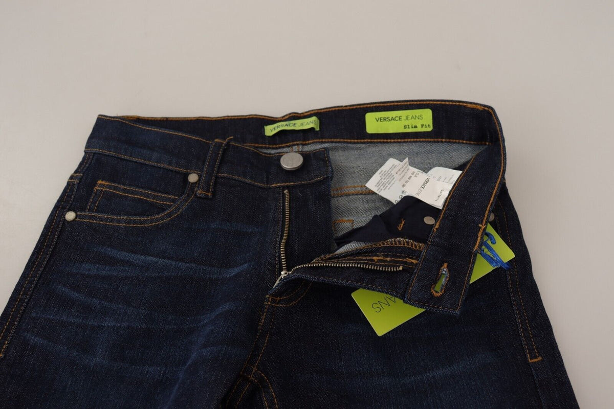 Dark Blue Cotton Low Waist Skinny Denim Jeans