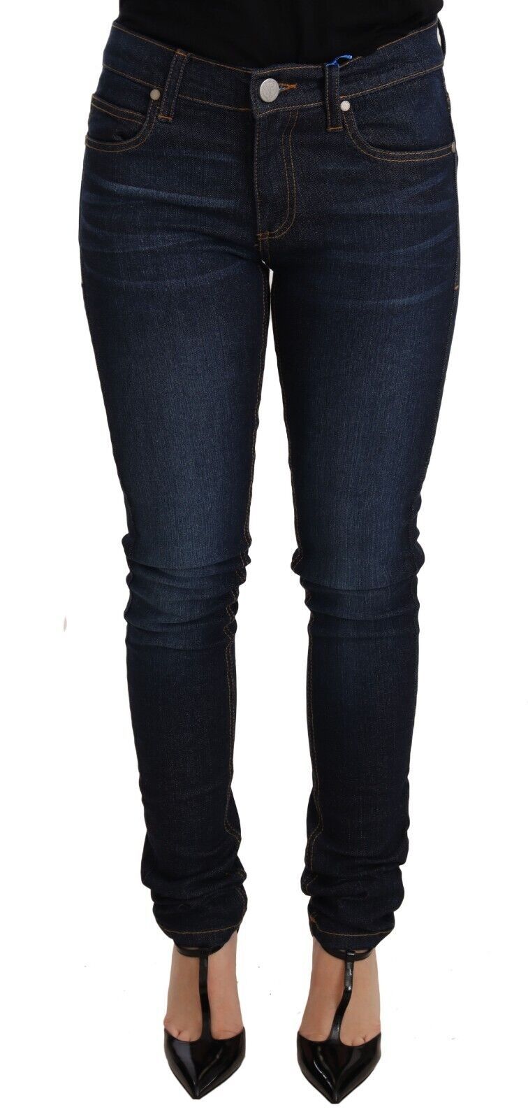 Dark Blue Cotton Low Waist Skinny Denim Jeans