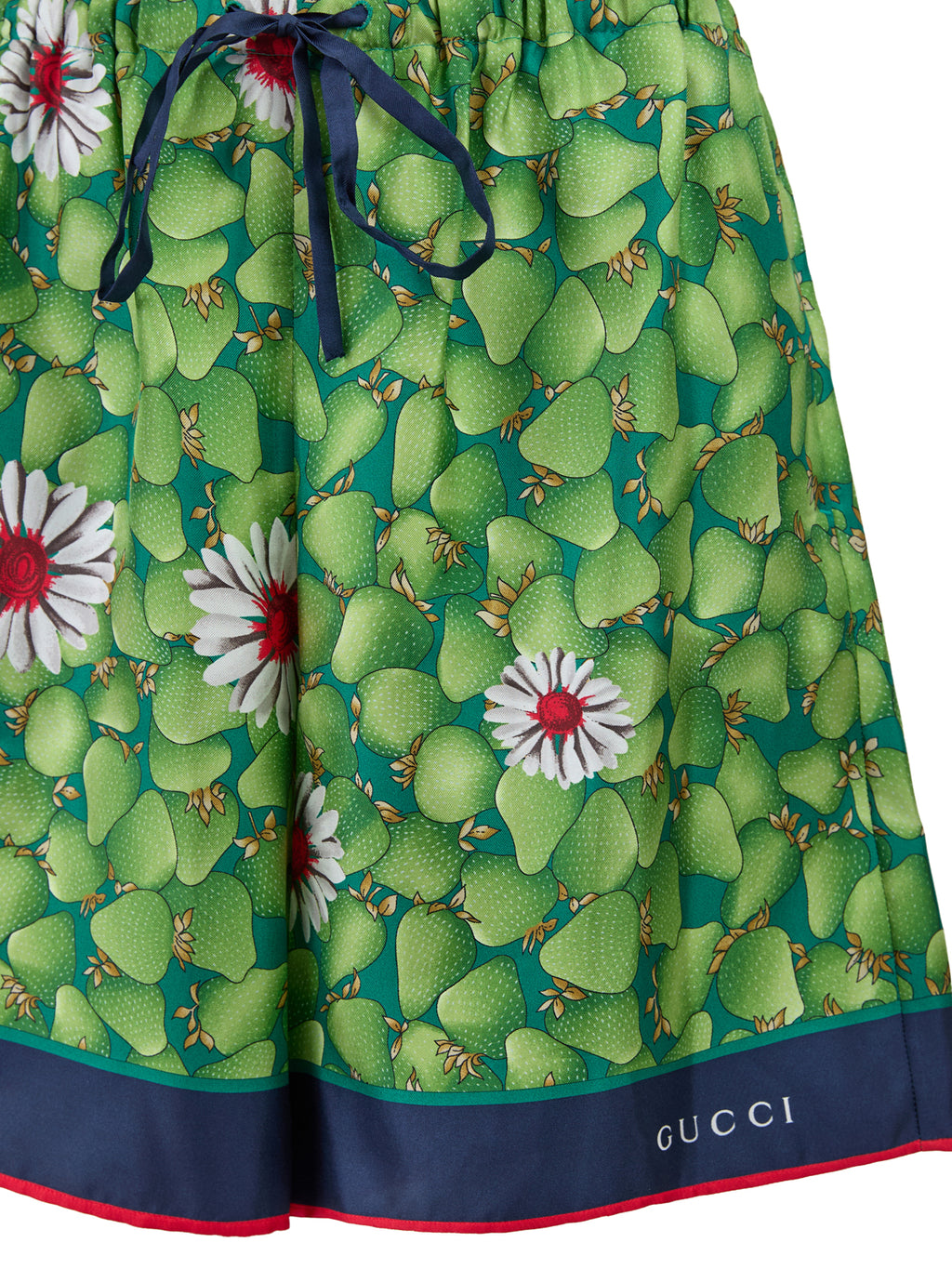 Green Flower Printed Silk Shorts