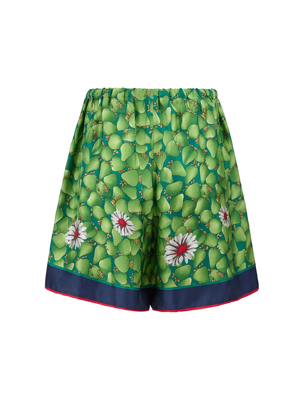Green Flower Printed Silk Shorts